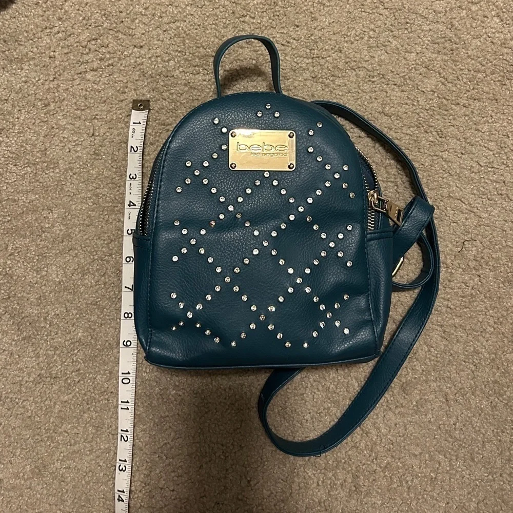 Bebe Teal Rhinestone Backpack Purse